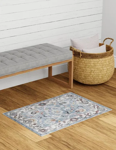 Vista 4 de Unique Loom Eco Traditional Collection - Alfombra animada (rectangular de 2 pies x 3 pies 0 pulgadas, azul puerto, beige)