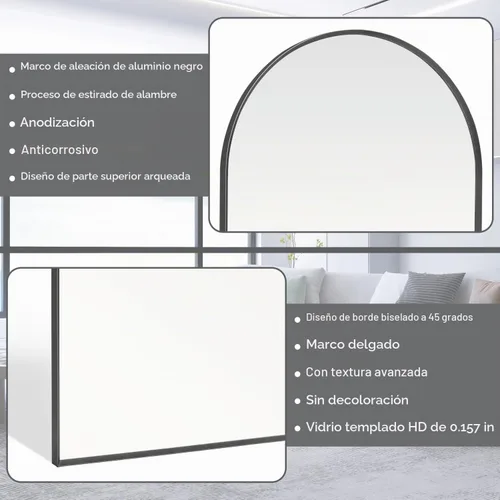 Vista 6 de Espejo arqueado negro de 16" x 20", espejo de pared para baño con arco, espejo de tocador de baño con marco de metal y parte superior arqueada