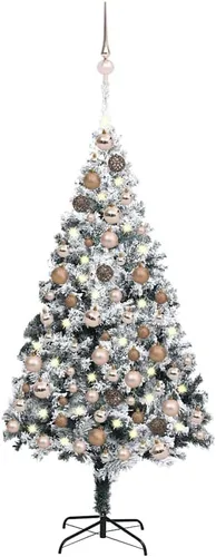 Vista 13 de 6.5ft Flocked Artificial Christmas Tree with LED Lights and Decorations, Realistic PVC Branches, Adjustable Steel Stand for Indoor Holiday Decor