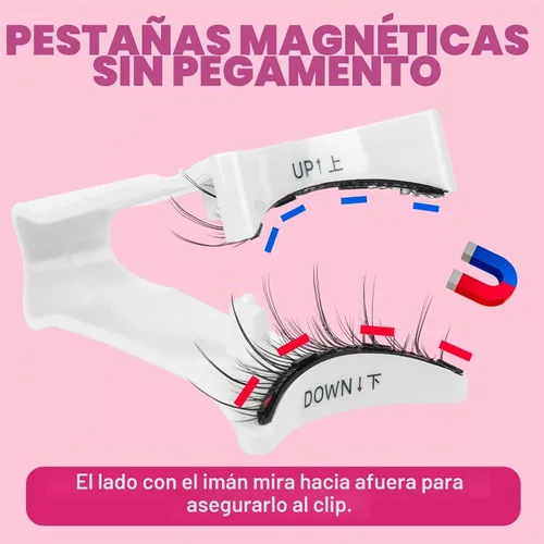 Vista 3 de Pestañas magnéticas de larga duración y reutilizables, 2 pares, 4 imanes, sin necesidad de pegamento, pestañas postizas impermeables, libres