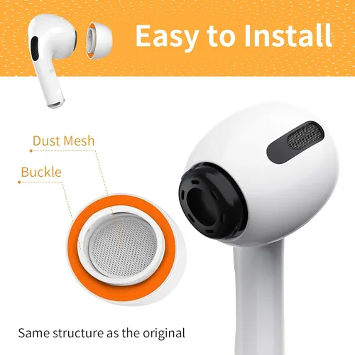 Vista 5 de Almohadillas de espuma viscoelástica mejoradas para AirPods Pro y AirPods Pro 2, protector de silicona, seguro, cómodo, punta de repuesto