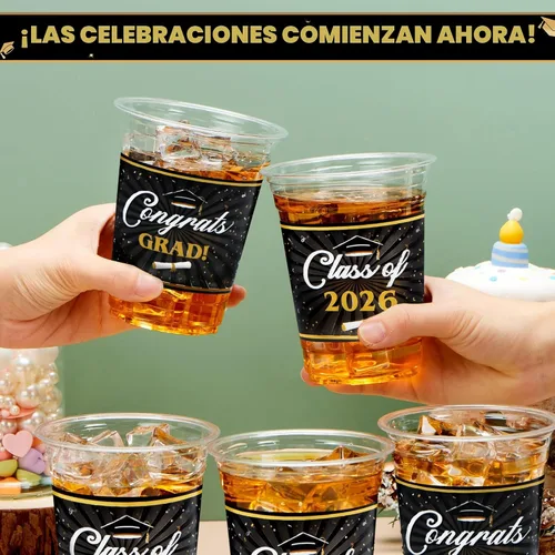 Vista 4 de JOYIN 100 vasos de graduación de 16 onzas para fiestas, juego de vajilla desechable para graduados de clase 2026, taza de PET para escuela