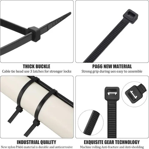 Vista 3 de 500 bridas grandes de nailon de 16 pulgadas con resistencia a la tracción de 60 libras, autobloqueante para uso en granjas en interiores y Negro