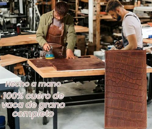 Vista 4 de F&L CLASSIC Billetera de cuero genuino RFID con aspecto vintage, billetera larga plegable para hombres, Retro Estilo cocodrilo marrón