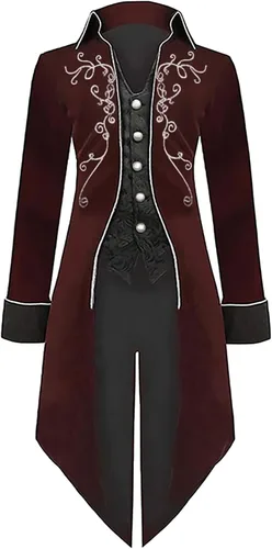 Vista 2 de SUMLETON Abrigo vintage medieval steampunk para Halloween, disfraces de vampiro, gótico, solapa, bordado, Frock Coat