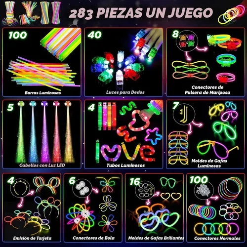 Vista 5 de SHQDD Suministros de fiesta, recuerdos de fiesta que brillan en la oscuridad para adultos y niños, 27 accesorios de carnaval, 56 juguetes con luz