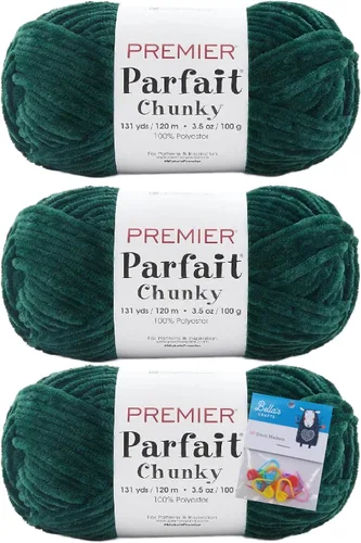 Vista 14 de Premier Yarns Parfait - Paquete de 3 unidades de felpilla gruesa de 3.5 onzas, peso supervoluminoso, paquete de 3 unidades con soportes para punto