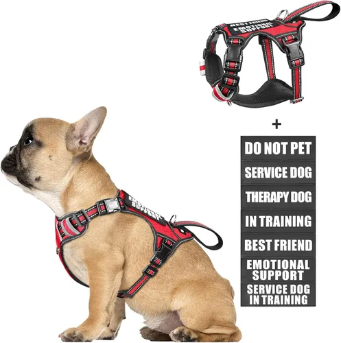 Vista 8 de Arnés para perro de servicio WINSEE sin tirones con 7 parches para perros, arnés reflectante para mascotas con asa acolchada y duradera