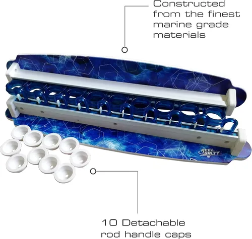 Vista 4 de Rush Creek Creations Reel Salty - Soporte para caña de pescar impermeable para 10 cañas de pesca de agua salada + equipo de pesca y accesorios