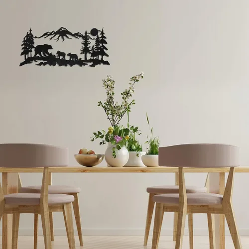 Vista 7 de Moxweyeni Arte de pared de oso de metal, bosque de oso de montaña, decoración rústica de caza de animales para decoración de pared de dormitorio