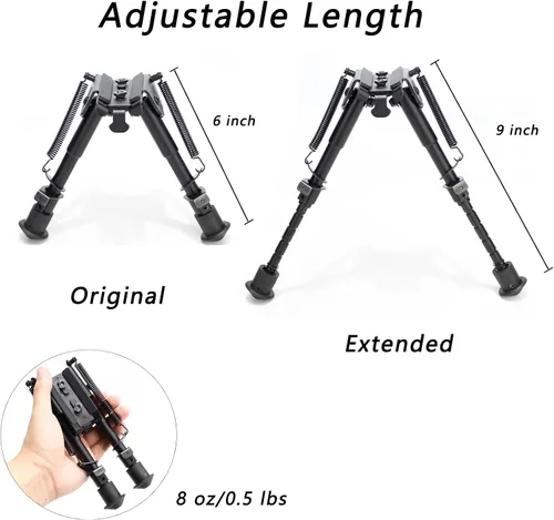 Vista 4 de Bípodes para rifle de 6 a 9 pulgadas, longitud de pierna ajustable y ligera con adaptador