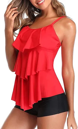 Vista 4 de JJHAEVDY Traje de baño de 2 piezas con tirantes ajustables para mujer, cintura alta, espalda descubierta, fluido, con almohadilla