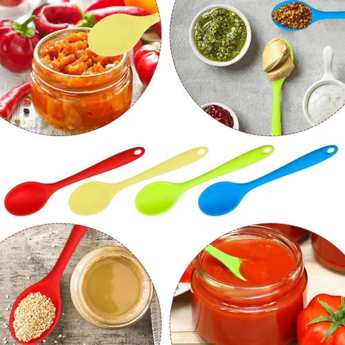 Vista 6 de 4 cucharas mezcladoras para cocinar, cucharas pequeñas de silicona