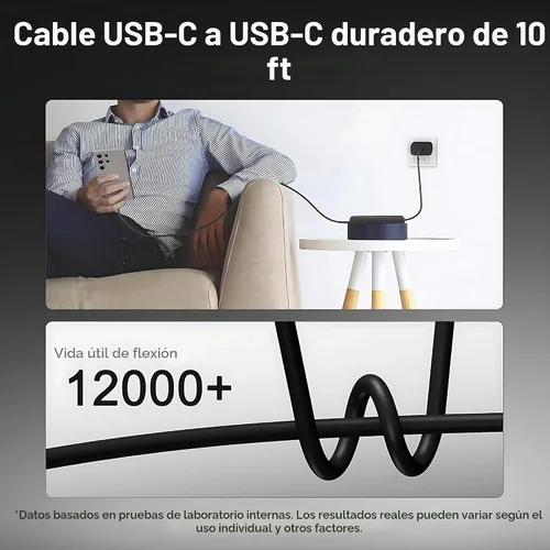 Vista 7 de Samsung - Cargador de teléfono súper rápido compatible con cargador rápido USB C de 45 W, cable de carga rápida de 10 pies tipo C para Samsung negro
