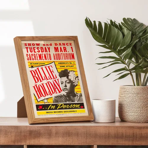 Vista 6 de Arte de pared Billie Holiday ENMARCO - Póster de Billie Holiday - Carteles de conciertos vintage - Arte de pared afroamericano, regalos de músico