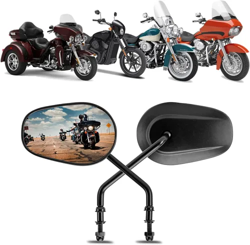 Vista 4 de LKV Espejos retrovisores para motocicleta, ajuste de 360 grados, espejos laterales de vástago largo para Harley Sportster Road King Softail Street