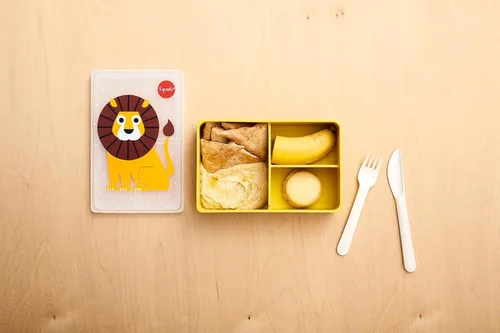 Vista 3 de 3 Sprouts Lonchera Bento de silicona de grado platino para niños, a prueba de fugas, para guardería, con múltiples compartimentos, apta para León