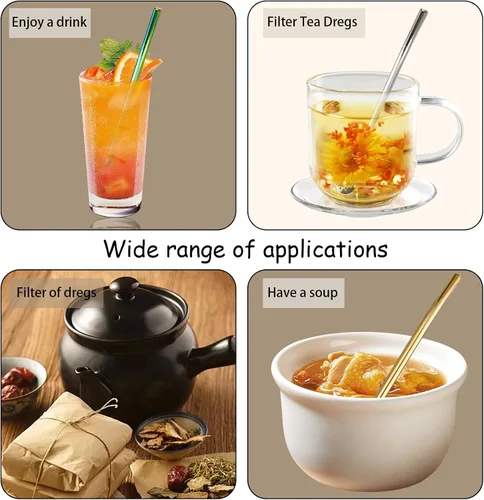Vista 3 de 2 filtros de cuchara de acero inoxidable con 2 cepillos de limpieza, cuchara de té reutilizable para té suelto, paja de yerba mate, pajitas