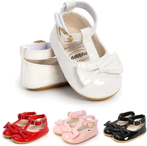 Vista 5 de Timatego Mary Jane - Zapatos planos de encaje con lazo antideslizante y suela suave para recién nacidos, para boda, fiesta, princesa