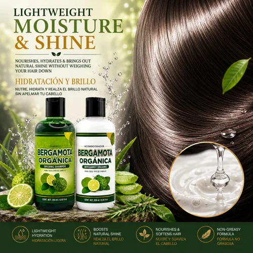 Vista 7 de Champú Orgánico Bergamota + Acondicionador (16.9 fl oz) con Aloe Vera y Romero CHAMPÚ ORGÁNICO BERGAMOTA con Sábila & Romero + Acondicionador