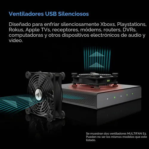 Vista 2 de AC Infinity MULTIFAN S1, ventilador USB silencioso de 80 mm, certificado UL para refrigeración de gabinete de receptor DVR PlayStation Xbox