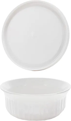 Vista 4 de CorningWare, cazuelas redondas estilo francés de 16 onzas con cubierta plástica, Blanco