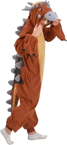 Vista 3 de ANACOSPLAYONE Disfraz de dinosaurio para adultos, disfraz de Halloween, Navidad, animales, pijama de una pieza para mujeres y hombres