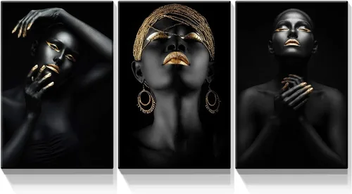 Vista 9 de Denozer Arte de pared afroamericano de 3 paneles de 12 x 16 pulgadas, impresión en lienzo de niña negra, decoración de fotos de mujeres negras