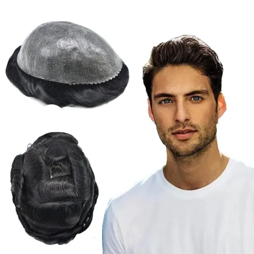 Vista 176 de Toupee for Men Hair Piece Real Human Hair Full Poly Skin Mens Toupee Mens Hair System Injected PU Hair System Invisible Hairpiece for