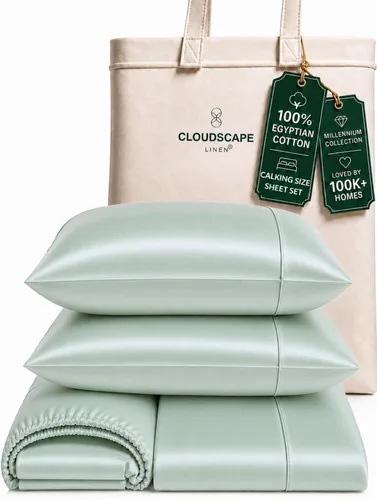 Vista 73 de Cloud Scape Linen - Juego de sábanas de algodón egipcio de doble capa, tamaño individual, tejido de satén de fibra larga, juego de 3 piezas, ropa