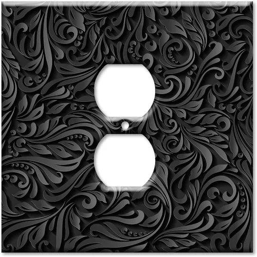 Vista 5 de Art Plates - Placa de interruptor basculante de doble banda (Rocker - GFCI) - Placa de pared - Estampado floral negro - Hecho en Estados Unidos