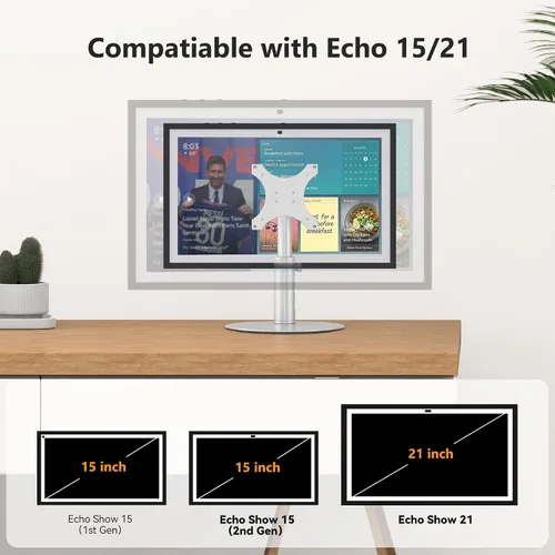 Vista 5 de Rotating Stand for Echo Show 15/21, 4-Level Height, Adjustable Tilt