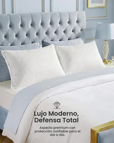Vista 8 de Utopia Bedding Protectores de almohada impermeables de tela 3D Airsoft de alta calidad con cremallera, tamaño Queen (paquete de 2), fundas de Blanco