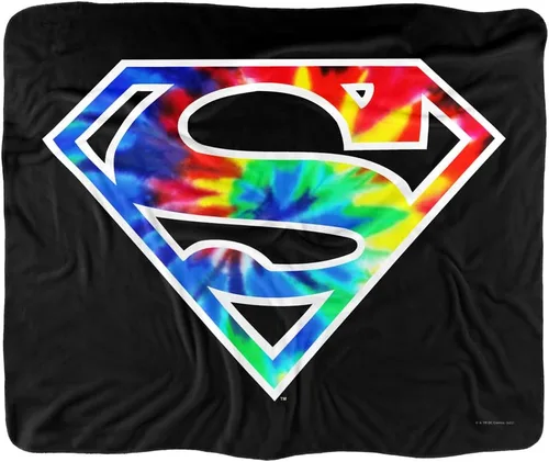 Vista 2 de Superman - Manta de 50 x 60 pulgadas, diseño de teñido anudado con logotipo de Superman sedoso al tacto, manta de sherpa súper suave