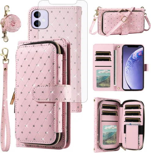 Vista 53 de Funda para teléfono iPhone 6 6S con cremallera y protector de pantalla con protector de pantalla, correa de cordón cruzado, ranura para iPhone 6 Six