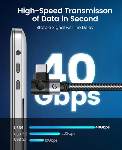 Vista 2 de ORICO Cable USB C a USB C de 240 W, ángel derecho de 1.5 M, cable USB C de transferencia de datos de 40 Gbps, cable tipo C compatible con Dell, iPad