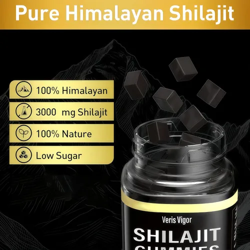Vista 4 de Shilajit - Gomitas de 3000 mg para hombres y mujeres, gomitas naturales puras del Himalaya Shilajit con ácido fúlvico, vegano, apoyo de energía