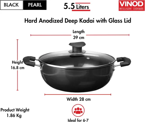 Vista 7 de Vinod Black Pearl Hard Anodized Deep Kadai con tapa 5,5 litros