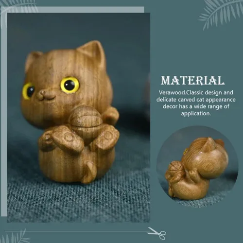 Vista 5 de Figura de gato tallada para automóvil, adorno de madera para gato, estatua de gatito pequeño, para amantes de los gatos en miniatura