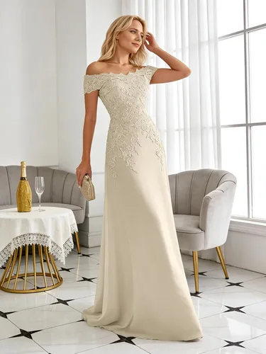 Vista 4 de Vestidos de Madre de la Novia para Mujeres con Aplicaciones de Encaje, Vestidos Largos de Gasa para Graduación, Vestidos Formales de Boda y Fiesta