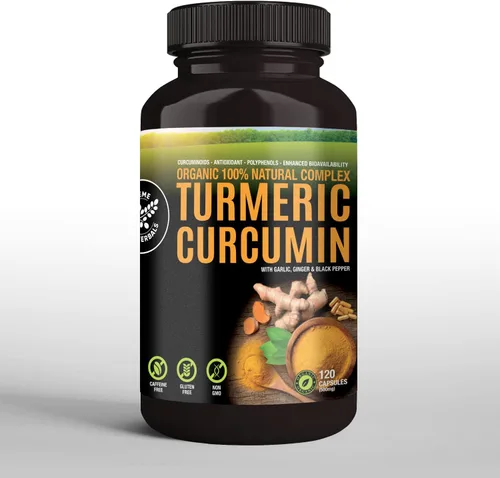 Vista 3 de SUPREME HERBALS, Cápsulas de curcumina de cúrcuma 100% cruda y orgánica. Certificado orgánico, sin gluten, sin OMG y sin cafeína. Mejorado con ajo