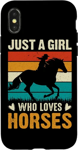 Vista 5 de iPhone 12 mini - Carcasa para iPhone 12, diseño retro con texto en inglés "Just A Girl Who Loves Horses