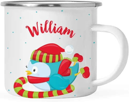 Vista 8 de Andaz Press Taza de café de acero inoxidable con nombre personalizado de 11 onzas para niños, diseño de búho azul festivo, 1 paquete, taza