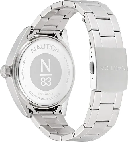 Vista 6 de Nautica N83 NAPFWS308 Finn World - Pulsera de acero inoxidable para hombre y correa de fibra sintética de trigo azul, Tono plateadoazulSST y azul