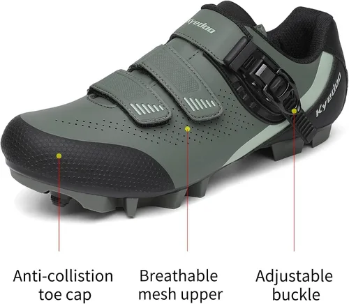 Vista 5 de Kyedoo Zapatos de bicicleta de montaña para hombre, zapatos de ciclismo MTB con hebilla de trinquete rápida, compatible con pedal del sistema SPD