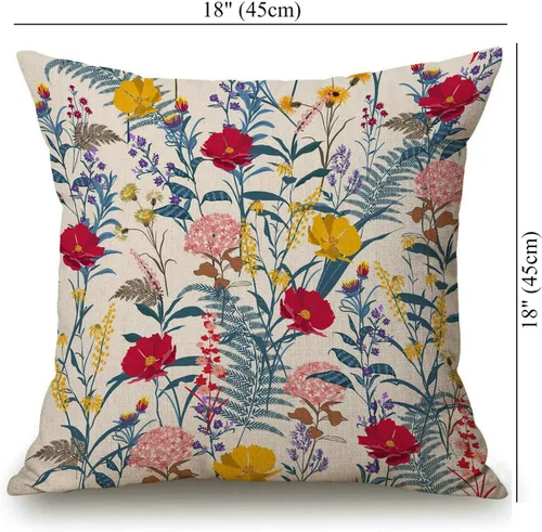 Vista 36 de Solekla Funda de almohada cuadrada de lino y algodón con flores blancas y negras, funda de cojín decorativa para sofá de 18 x 18 pulgadas Sl157