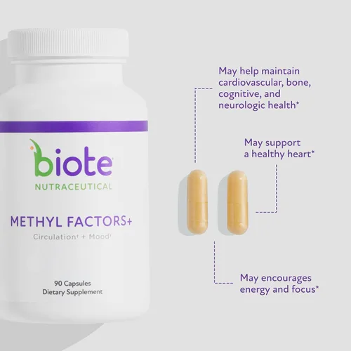 Vista 2 de Biote Nutraceuticals - Factores de metilo+- Circulación + estado de ánimo (90 cápsulas)