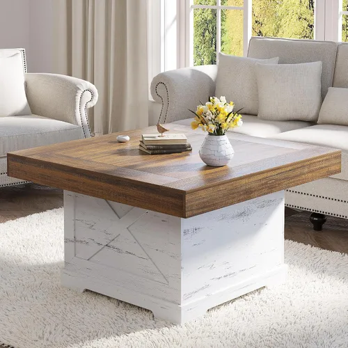 Vista 10 de Lareth - Mesa de centro rústica de 31.5 pulgadas para sala de estar con diseño en X, cuadrada