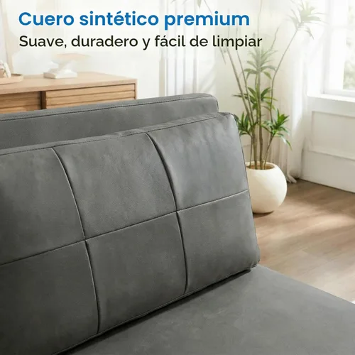 Vista 3 de Mjkone Sofá cama extraíble tamaño Queen, sofá cama 3 en 1, sofá cama convertible de piel sintética de 64 pulgadas, sofá cama extraíble con bolsillos