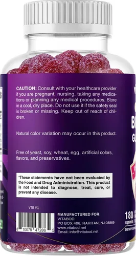 Vista 8 de Vitabod Gomitas Biotin de 10,000 mcg – 180 gomitas veganas para el cabello, la piel y las uñas para mujeres, hombres y niños – sin OMG, sin gluten